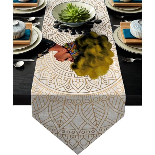 Table Runners African Woman Female Mandala Yellow Hair Modern Table Runner Cloth Dining Decoration for Wedding Party Home Office