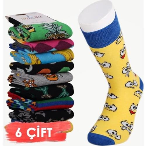 Knee hig fun 6-piece colorful socks unisex cotton mixed daily harajuku men off white socks men designer socks fluffy socks
