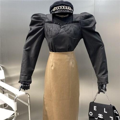 New Brand Original Design Bubble Sleeve Shirt 2021 Fashionable Foreign Air Pressure Pleated Lace Is Thin And Versatile Top