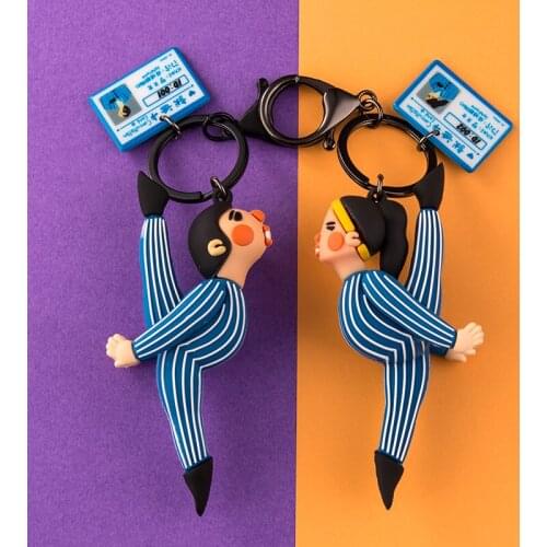 2021 New Couple a Pair of Keychains Creative Personality Cute Men Women Simple Car Chain Ring Ring Pendant School Bag Ornaments