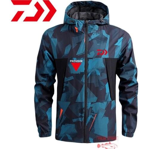 Daiwa Fishing Clothes Men Thin Camouflage Hood Jacket Autumn Outdoor Windproof Breathable Fishing Jacket Quick Dry Fishing Shirt