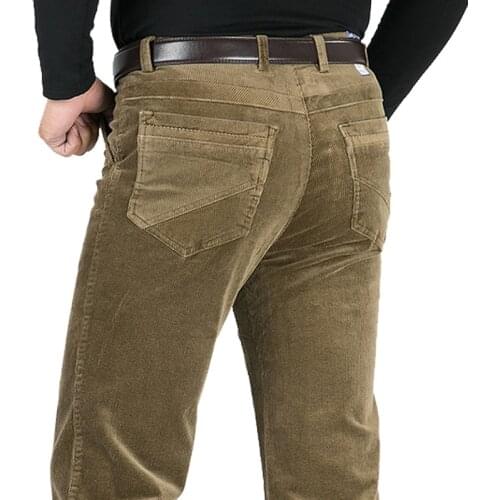 Autumn Winter Thick Section Middle-aged Mens Striped Corduroy Pants Business Casual Straight Trousers Middle aged Elastic Pants
