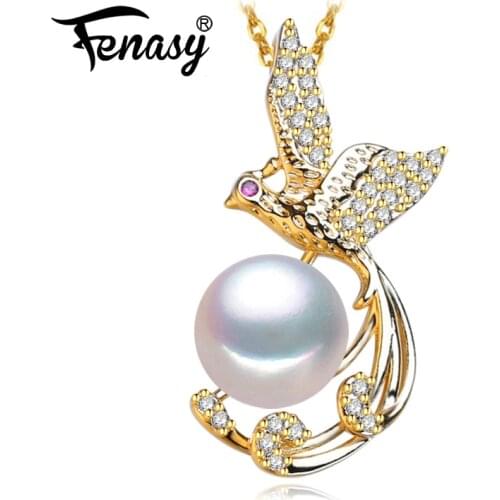 FENASY Natural Pearl Necklaces For Women Gold Color Personalized Bird Animal Heart Flower Pendant Party Jewelry Wholesale
