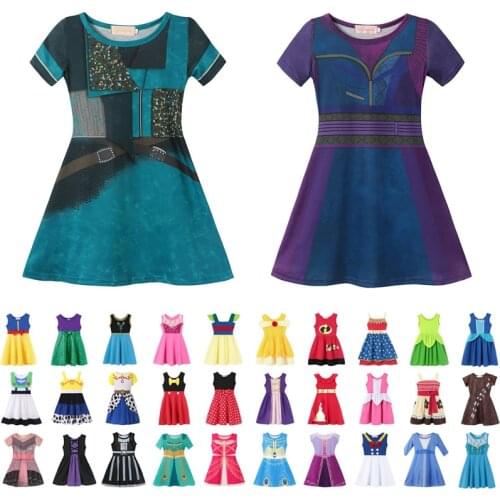Elsa Anna Belle Girls Dress Baby Clothes Kid Princess Costume Descendant Summer Halloween Party Dress for Girl