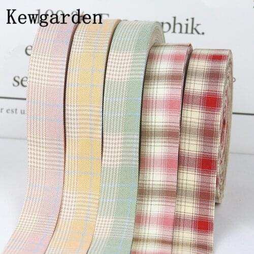 Kewgarden Plaid Fabric Layering Cloth Ribbon 2" 1" 10 50 25mm DIY Hair Bow tie Accessories Handmade Sewing Crafts 11 Yards
