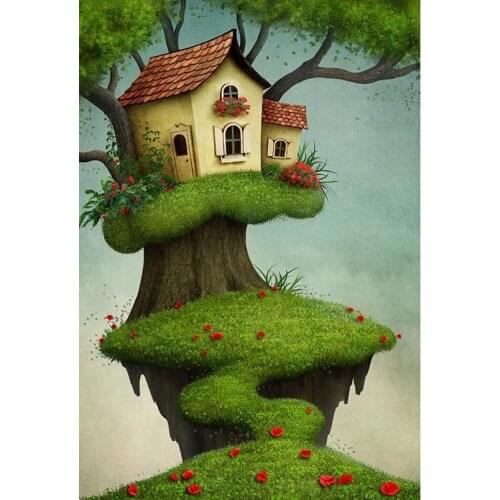 Fairy Tale Photography Backdrops Grassland Tree House Vinyl Cloth 3D Custom Backgrounds for Photo Studio Children New Born Baby