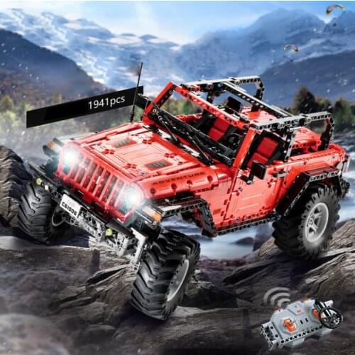 Technical 2.4Ghz radio remote control car Adventurer build block 1:10 scale jeeps Wrangler Monsters orv brick with light rc toy