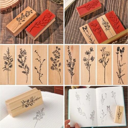 Vintage Wooden Rubber Stamp Bottle Shape Flower Printed DIY Scrapbooking Albums Stamp Stationery Wood Seal Daily Planner Decor