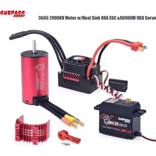 Surpass Hobby Waterproof ESC Brushless Motor Combo 3665 2900KV w/Heat Sink 80A ESC +S0900M 9KG Gear Servo for 1/10 RC Car Tamiya