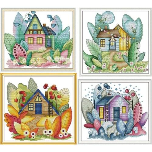 Four Seasons Scenery Series DIY 14CT Cross Stitch Kit Cartoon Printed Partern DMC Canvas Chinese Embroidery Gift Home Decoration