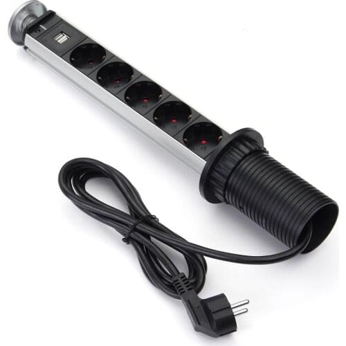 EU Plug PULL UP 3/4/5/6 Power Socket 2 USB 16A Charging Port Kitchen Table Desktop Sockets Retractable Countertops Worktop