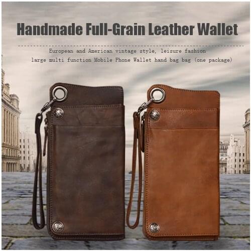 High Quality Handmade Full-Grain Vintage Genuine Leather Wallet Case For Universl Smart Phone Leather Phone Pouch For iPhone7/6