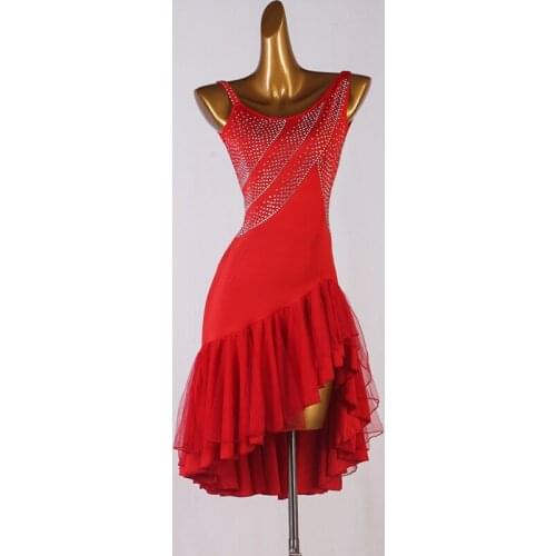 New Latin Dance Dress Competition Dress Costumes Skirt Performing Dress Adult Customize Children Red dance Skirt Luxury diamond
