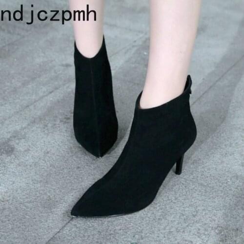 Womens Boots New Pattern Winter Fashion Pointed Zipper Plush High Heel Short Tube Womens Shoes Size 32-43 Heel Height 7.5cm