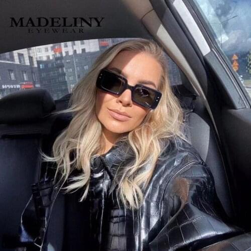 MADELINY Street Shot Trendy Rectangle Sunglasses Women Brand Design Black Thick Frame Fashion Cool Sun Glasses UV400 MA062