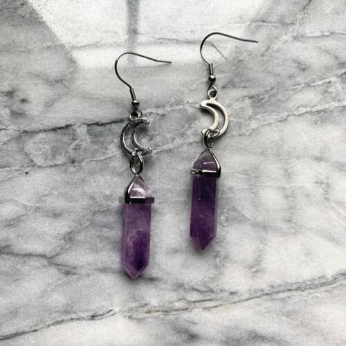 Natural Purple Stone Moon Earrings Fashion Gothic Witch Jewelry Ladies Gifts 2021 New Exquisite Charm Crescent Jewelry