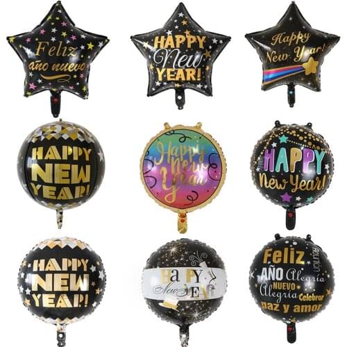 10pcs 18inch Round Happy New Year Foil Helium Balloons Merry Christmas 2021 New Year Eve Party Decoration Noel Air Globos Toys