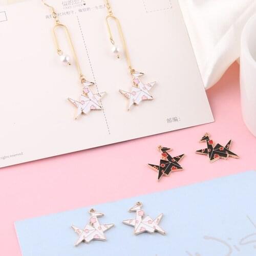 10pcs/lot Thousand Paper Crane Enamel Charms Make A Wish Crane Drop Oil Alloy Pendant Earring Jewelry Findings Accessory YZ371