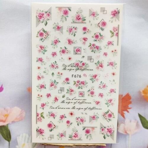 3D Nail Sticker Spring Fall Elegant Roses Nail Glue Stickers Romantic Flowers Line Stickers for Manicure Nail Art Decoration