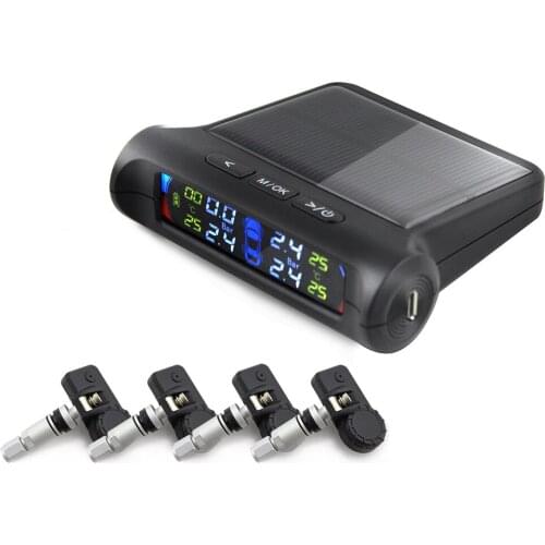 Car Tire Pressure Alarm Detection TPMS System inside Built-in Digital LCD Monitor Auto Cars Safety Alarm Solar power