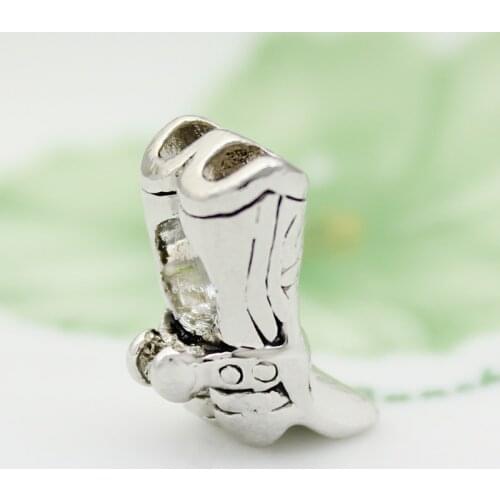 Free shipping European new fashion silver plated cowboy boots DIY charm beads fit Pandora bracelet holiday gift