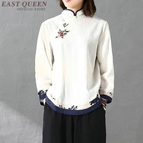 Traditional chinese blouse shirt tops for women mandarin collar oriental linen shirt blouse female winter cheongsam top AA4148