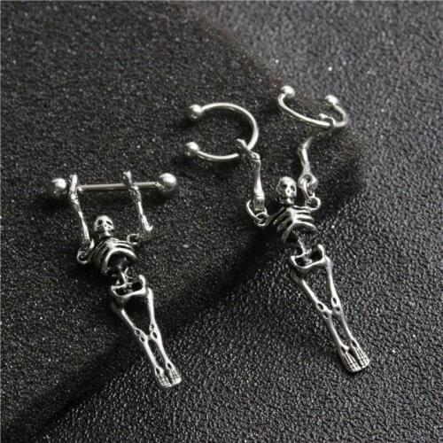 European and American Fashion Punk Style Item Street Barbell Earrings Skull Titanium Steel Earrings for Men Womens Unisex