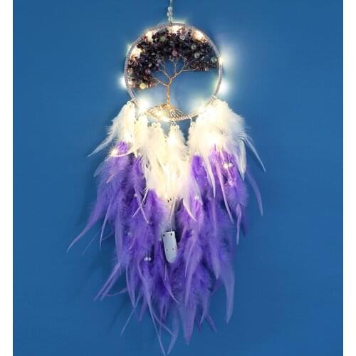 Purple Dream Catcher With LED Light Dream Catcher Wall Hanging Wind Chime Ornament #W0