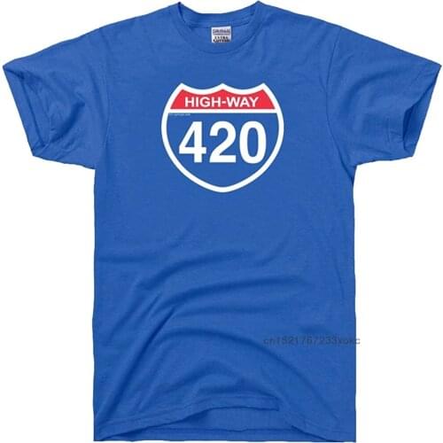100% Cotton T-shirts Men Tops Tees Highway 420 Four Twenty Weed T Shirt Mens Tshirt Logo Print