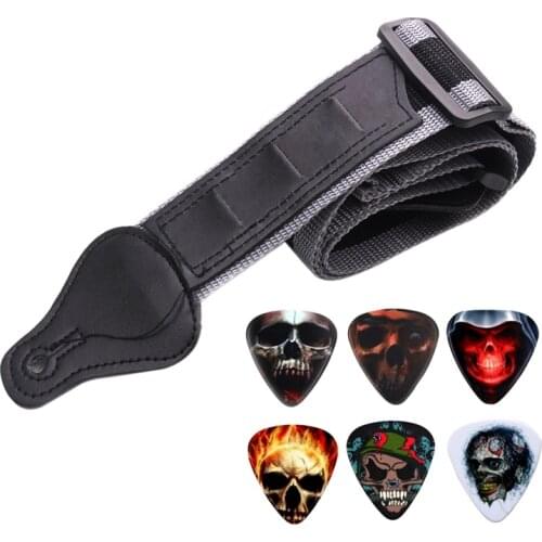 Guitar Strap with 6 Pick Holders for Electric/Acoustic Guitar (Nylon Strap with Accessories)