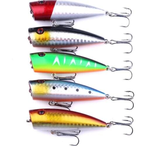 HENGJIA 5Pcs Laser Reflective Popper Fishing Lure 7cm 9g TopWater Vibration Hard Bait Poper Bait Crankbait Fish Lure