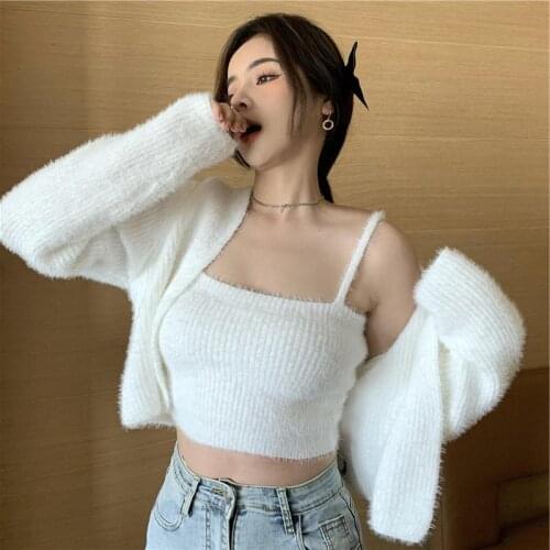 Cardigan spring jacket womens knitted camisole womens sweet all-match soft and waxy sweater short tops womens trend