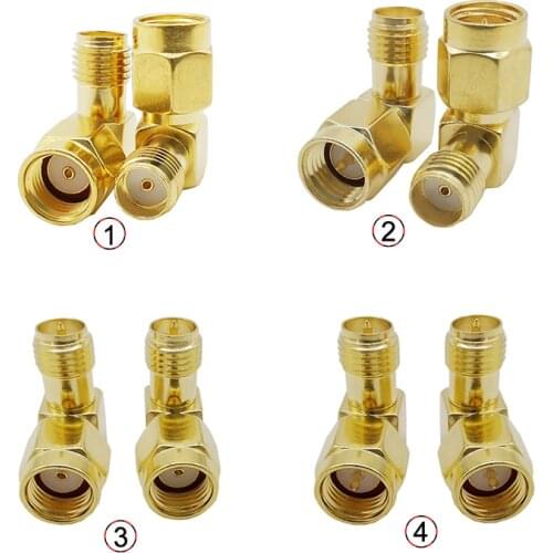 2Pcs RP SMA Female/SMA Male to SMA Female RP SMA Male/SMA Male to RP SMA Female 90 Degrees Right Angle RF Coaxial Connector