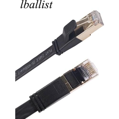 Lballist Gold Plated Flat Cat8 Ethernet Rj45 Cable Multi-Shielded For Modem Router LAN Network 50cm 1m 1.8m