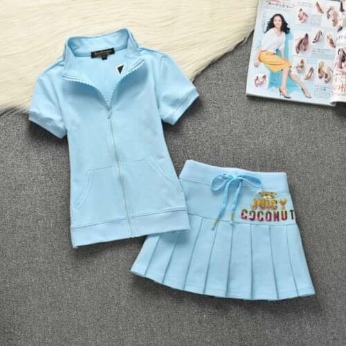 Sweet Summer Suit for Girls Stand Collar Cotton Tops and Mini Skirt Set Letter Patterned Tracksuit 2 Piece Women Casual S-XL