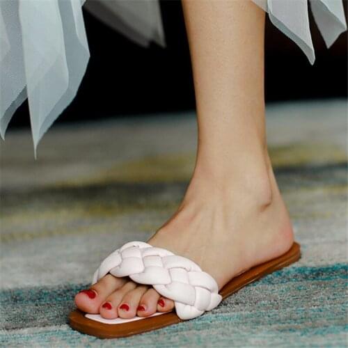 Fashion Weave Women Slippers Summer Shoes Comfortable Leather Shoes Women Slides High Quality