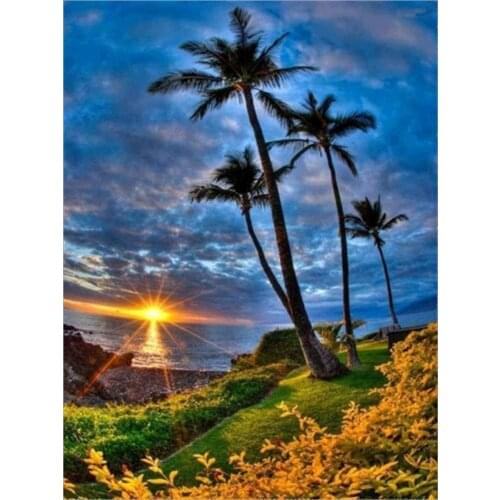 Seaside Landscape DIY Embroidery 11CT Cross Stitch Kits Craft Needlework Set Printed Canvas Cotton Thread Home Wholesale