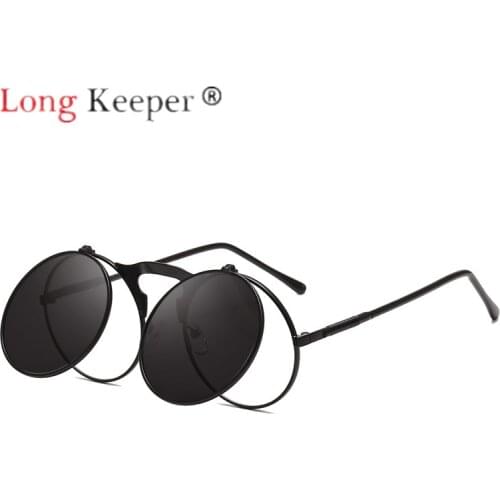 Long Keeper Sunglasses Double Lens Steampunk Fold Men Women Clear Flip Sun Glasses Alloy Frame Eyewear Eyeglasses Shade UV400