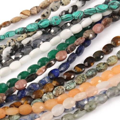 Natural Stones Tiger Eye Turquoises Agates Faceted Oval Loose Spacer Beads for Jewelry Making DIY Bracelets Accessories 15