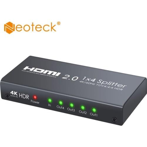 Neoteck HDMI 2.0 Splitter 4 Way HDMI Distributor Support 4K@60Hz YUV 4:4:4 and HDR 1 Input 4 Output for PS4 Xbox One Sky Box