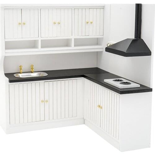 Odoria 1:12 Miniature Wooden White Kitchen Cabinets Cupboard Dollhouse Furniture Accessories