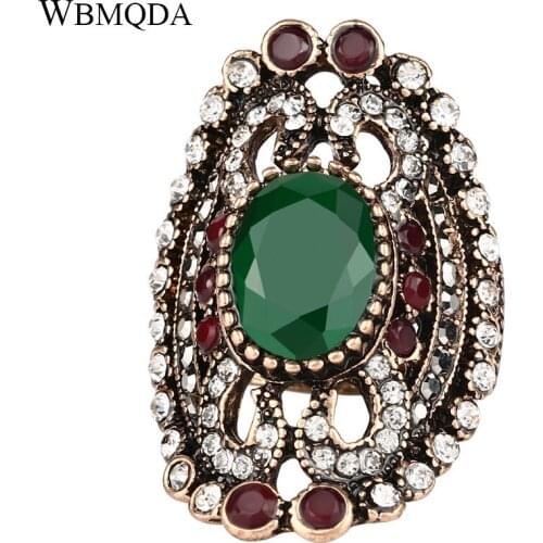 Charms Rings For Women Vintage Jewelry Color Gold Mosaic AAA Resin Crystal Big Engagement Ring Party Gift Wholesale