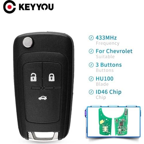 KEYYOU Flip Folding Car Fob Uncut Remote Key For Chevrolet Cruze Malibu Aveo Spark Sail orlando Key 433MHz Transponder ID46 Chip