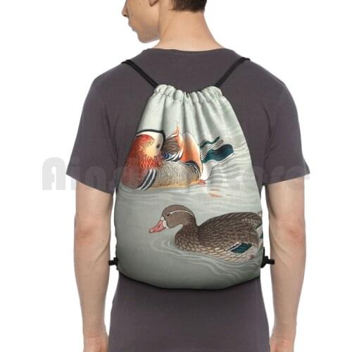 Mandarin Ducks Backpack Drawstring Bag Riding Climbing Gym Bag Mandarin Ducks Bird Ohara Koson Plant Classical Vintage