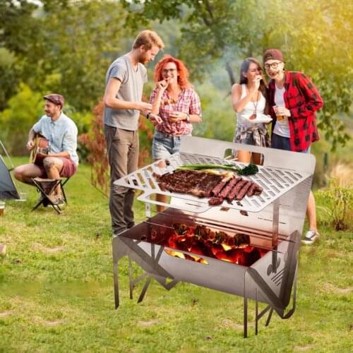 1 Set Barbecue Stove Foldable Portable Stainless Steel Charcoal Barbecue Grill Camping Cookware
