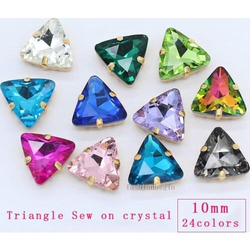10/18/23mm Trigon Flatback sewing stone sew on crystal Cut glass Element Rhinestones Gold bottom Button for jewelry/Dress making