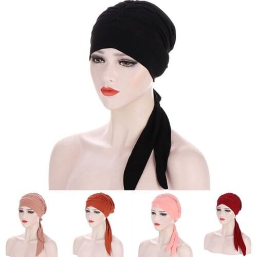 Muslim Women Soft Turban Hat Pre-Tied Scarf Cotton Chemo Beanies Bonnet Caps Bandana Headscarf Head Wrap Cancer Hair Accessories