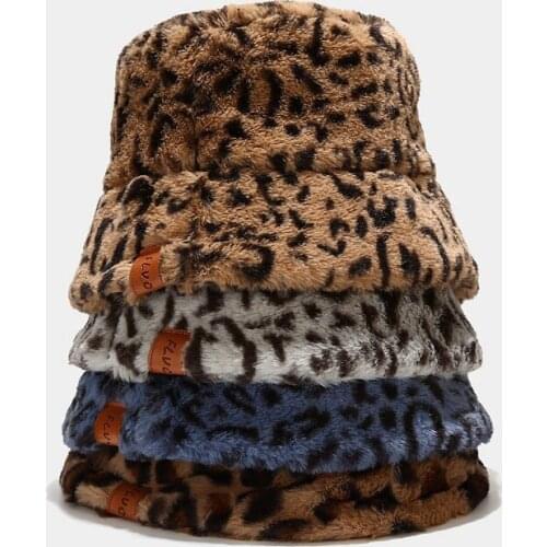 High Quality Winter Imitation Mink Fur Thickened Bucket Hat Warm Basin Hat Women Retro Leopard Hat Outdoor Windproof Panama hat