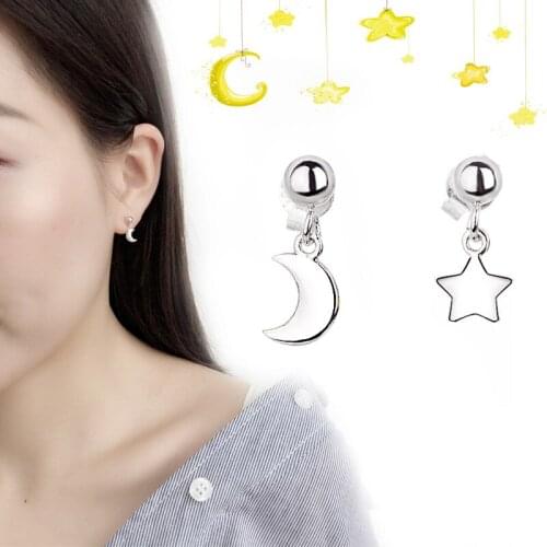 925 Sterling Silver Prevent Allergy Star Moon Drop Earrings for Women Wedding Gifts Sterling-silver-jewelry eh1056