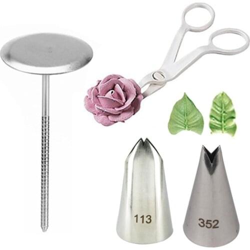4Pcs/lot 2pcs Flower Leaf Nozzle Tips Flower Scissor Lifter Cake Tray Nail Decor Fondant Cream Transfer Baking Pastry Kitchen
